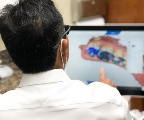 Doctor looking at computer model