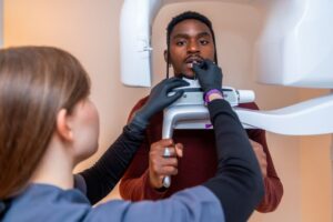 Patient preparing to undergo CBCT scan